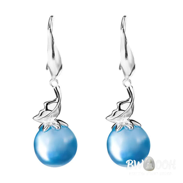 Buddha Stones 925 Sterling Silver Natural Aquamarine Leaf Flower Peace Earrings Necklace - BWOOOH - Earrings
