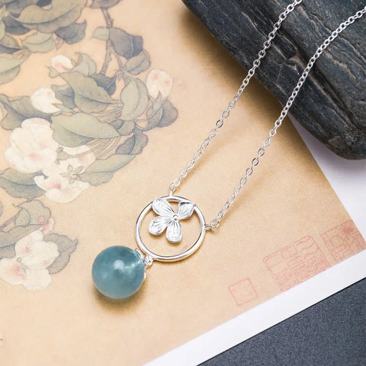 Buddha Stones 925 Sterling Silver Natural Aquamarine Leaf Flower Peace Earrings Necklace - BWOOOH - Aquamarine Flower