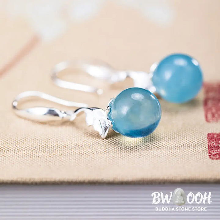 Buddha Stones 925 Sterling Silver Natural Aquamarine Leaf Flower Peace Earrings Necklace - BWOOOH - Earrings