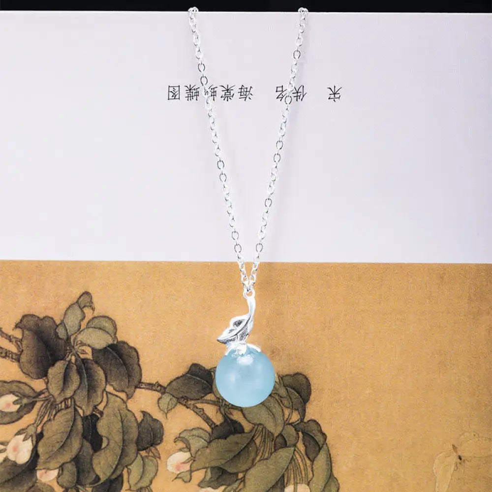 Buddha Stones 925 Sterling Silver Natural Aquamarine Leaf Flower Peace Earrings Necklace - BWOOOH - Leaf Aquamarine