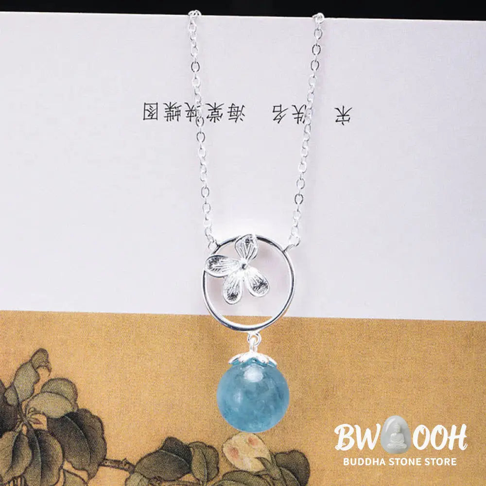 Buddha Stones 925 Sterling Silver Natural Aquamarine Leaf Flower Peace Earrings Necklace - BWOOOH - Earrings