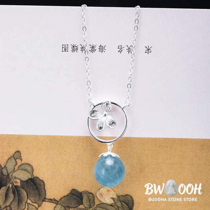 Buddha Stones 925 Sterling Silver Natural Aquamarine Leaf Flower Peace Earrings Necklace - BWOOOH - Earrings