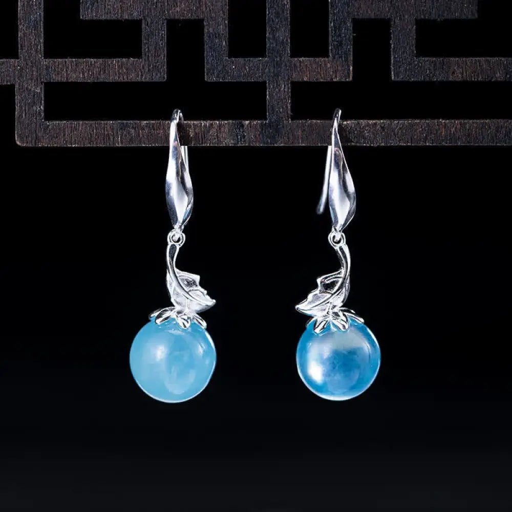 BWOOOH 925 sterling silver natural aquamarine leaf flower peace necklace and earrings set