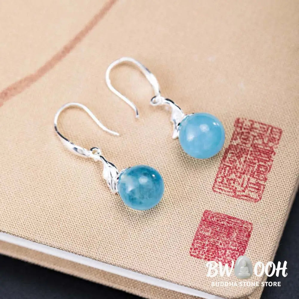 Buddha Stones 925 Sterling Silver Natural Aquamarine Leaf Flower Peace Earrings Necklace - BWOOOH - Earrings