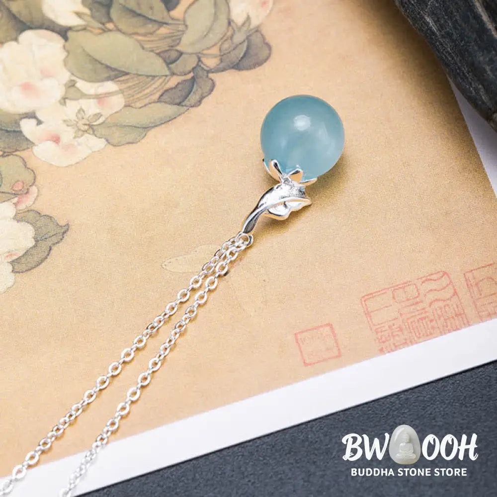 Buddha Stones 925 Sterling Silver Natural Aquamarine Leaf Flower Peace Earrings Necklace - BWOOOH - Earrings