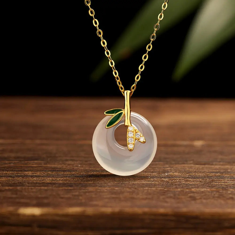 BWOOOH 925 sterling silver natural chalcedony bamboo leaf peace buckle necklace pendant
