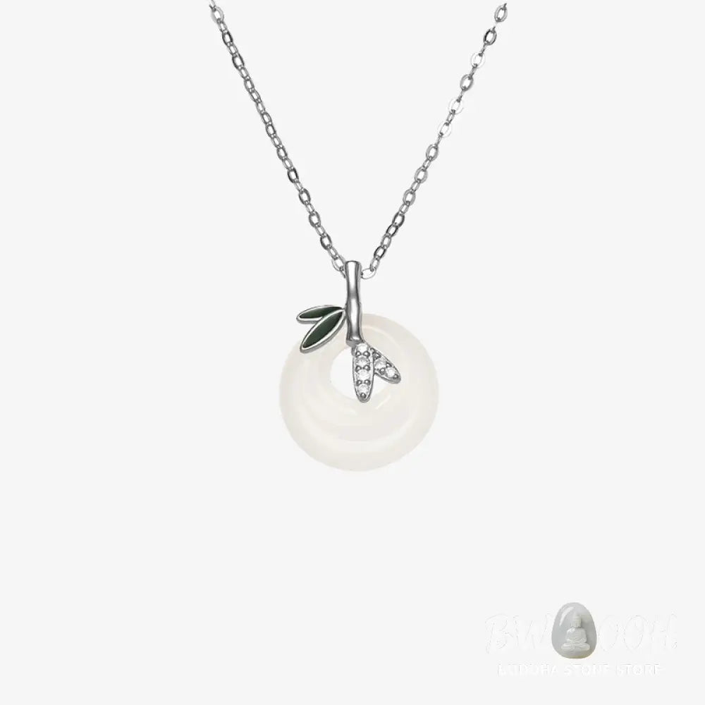 Buddha Stones 925 Sterling Silver Natural Chalcedony Bamboo Leaf Peace Buckle Positive Necklace Pendant - BWOOOH
