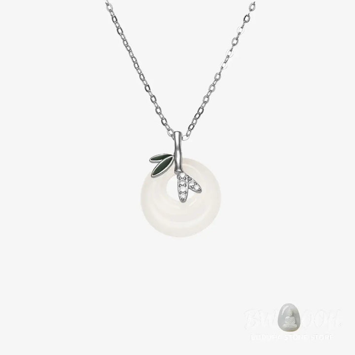 Buddha Stones 925 Sterling Silver Natural Chalcedony Bamboo Leaf Peace Buckle Positive Necklace Pendant - BWOOOH