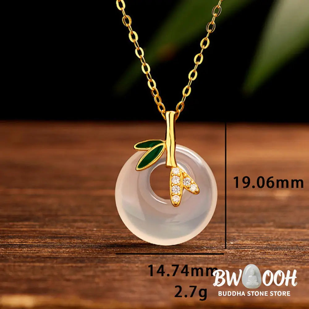Buddha Stones 925 Sterling Silver Natural Chalcedony Bamboo Leaf Peace Buckle Positive Necklace Pendant - BWOOOH