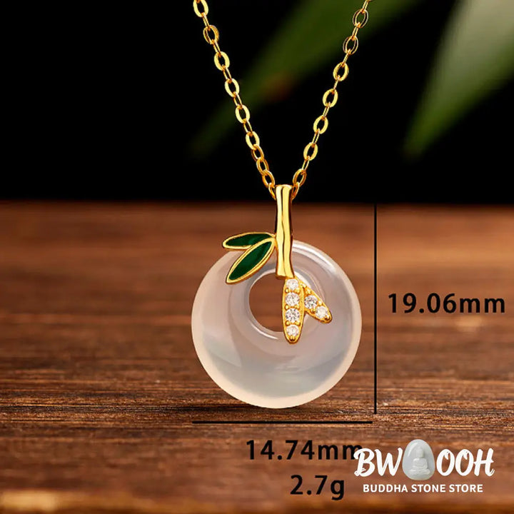 Buddha Stones 925 Sterling Silver Natural Chalcedony Bamboo Leaf Peace Buckle Positive Necklace Pendant - BWOOOH