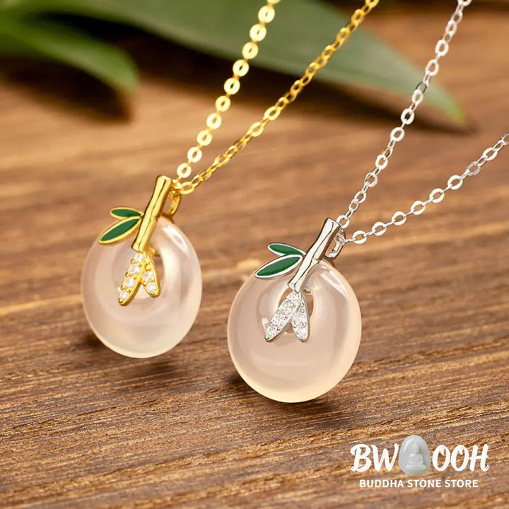 Buddha Stones 925 Sterling Silver Natural Chalcedony Bamboo Leaf Peace Buckle Positive Necklace Pendant - BWOOOH