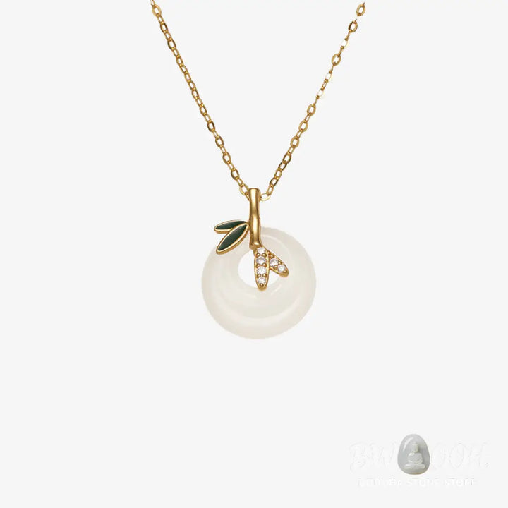 Buddha Stones 925 Sterling Silver Natural Chalcedony Bamboo Leaf Peace Buckle Positive Necklace Pendant - BWOOOH