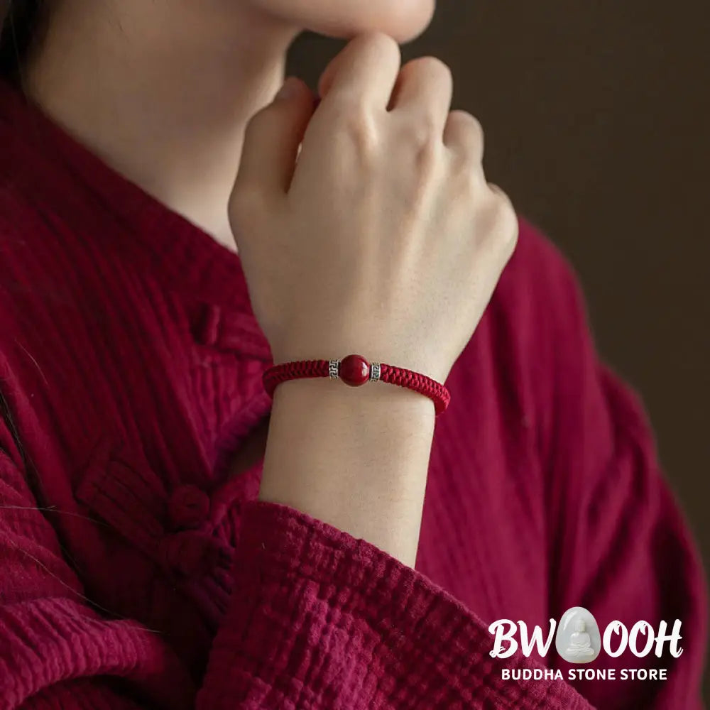 BWOOOH 925 Sterling Silver Natural Cinnabar Bead Calm Handmade Braided String Bracelet spiritual jewelry inspired by Drolma