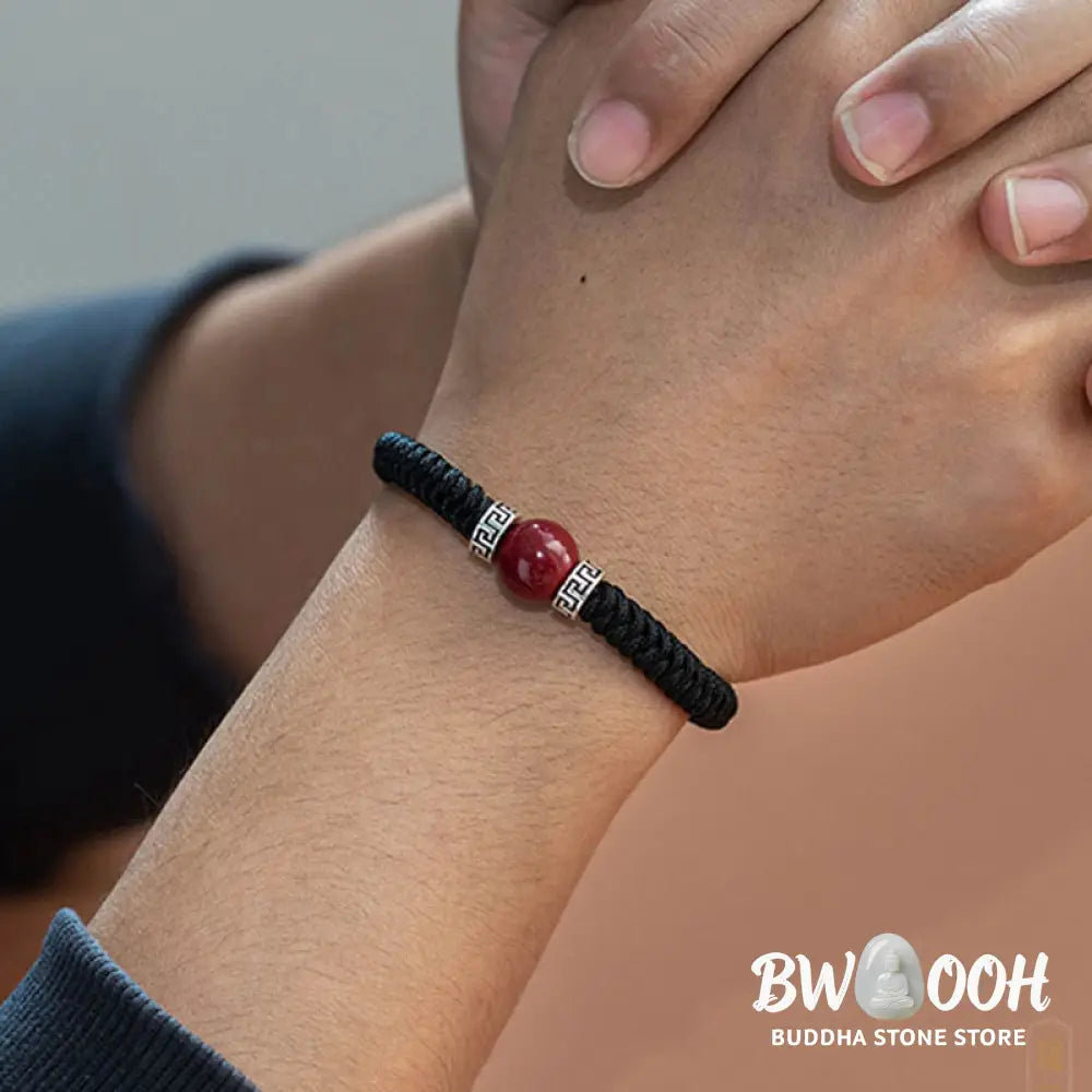 BWOOOH 925 Sterling Silver Natural Cinnabar Bead Calm Handmade Braided String Bracelet spiritual jewelry inspired by Drolma
