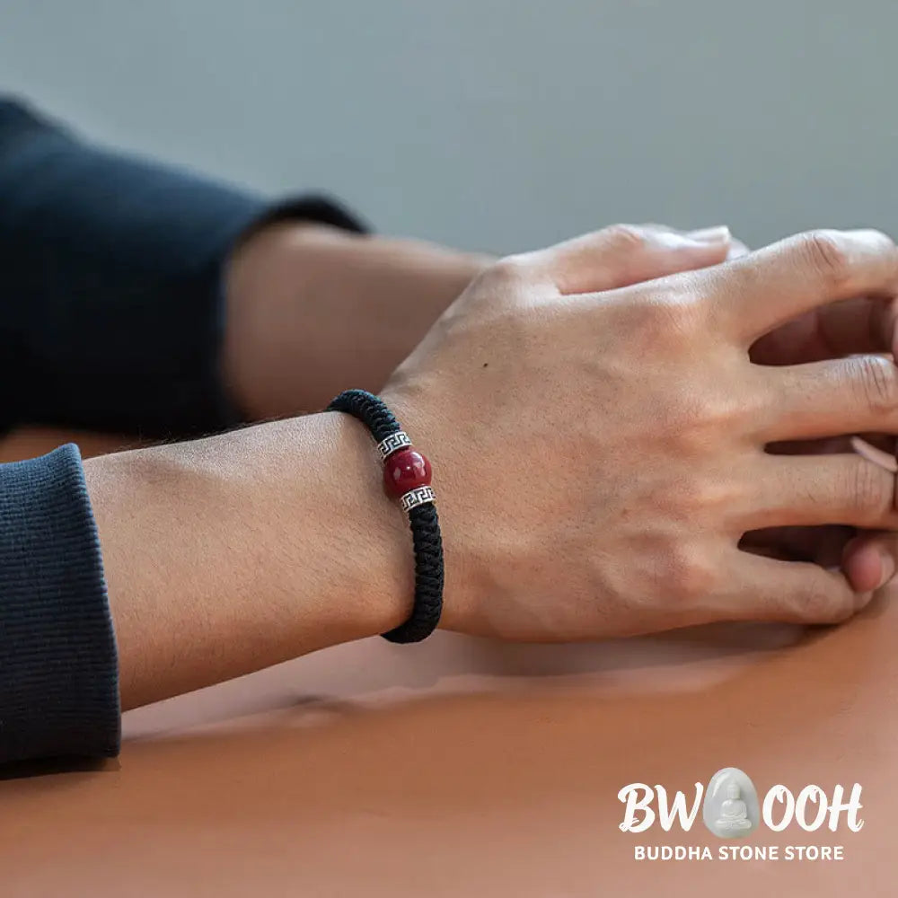 BWOOOH 925 Sterling Silver Natural Cinnabar Bead Calm Handmade Braided String Bracelet spiritual jewelry inspired by Drolma