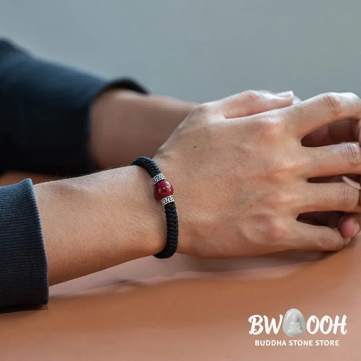 BWOOOH 925 Sterling Silver Natural Cinnabar Bead Calm Handmade Braided String Bracelet spiritual jewelry inspired by Drolma