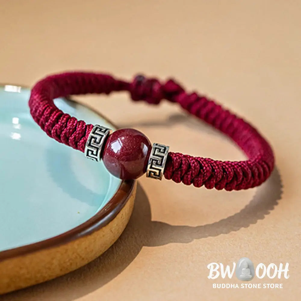 BWOOOH 925 Sterling Silver Natural Cinnabar Bead Calm Handmade Braided String Bracelet spiritual jewelry inspired by Drolma