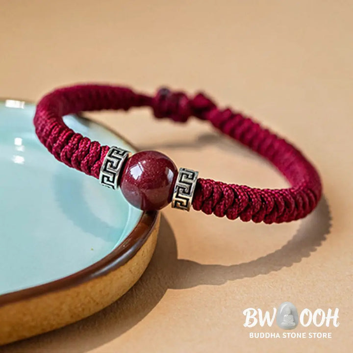 BWOOOH 925 Sterling Silver Natural Cinnabar Bead Calm Handmade Braided String Bracelet spiritual jewelry inspired by Drolma