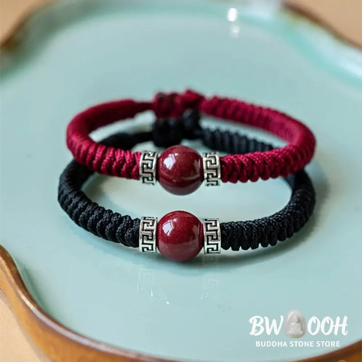 BWOOOH 925 Sterling Silver Natural Cinnabar Bead Calm Handmade Braided String Bracelet spiritual jewelry inspired by Drolma