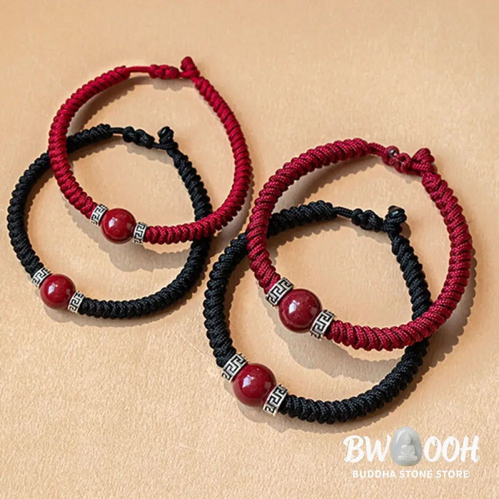 BWOOOH 925 Sterling Silver Natural Cinnabar Bead Calm Handmade Braided String Bracelet spiritual jewelry inspired by Drolma