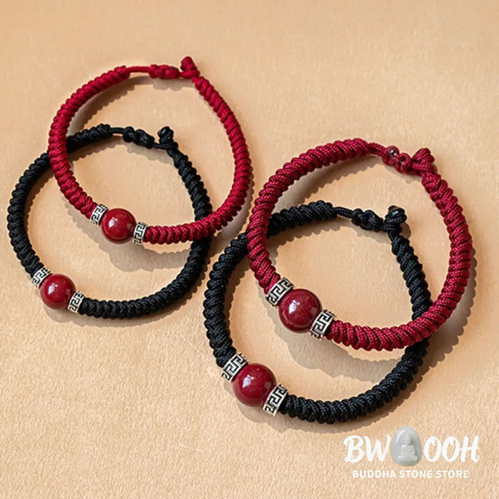 BWOOOH 925 Sterling Silver Natural Cinnabar Bead Calm Handmade Braided String Bracelet spiritual jewelry inspired by Drolma