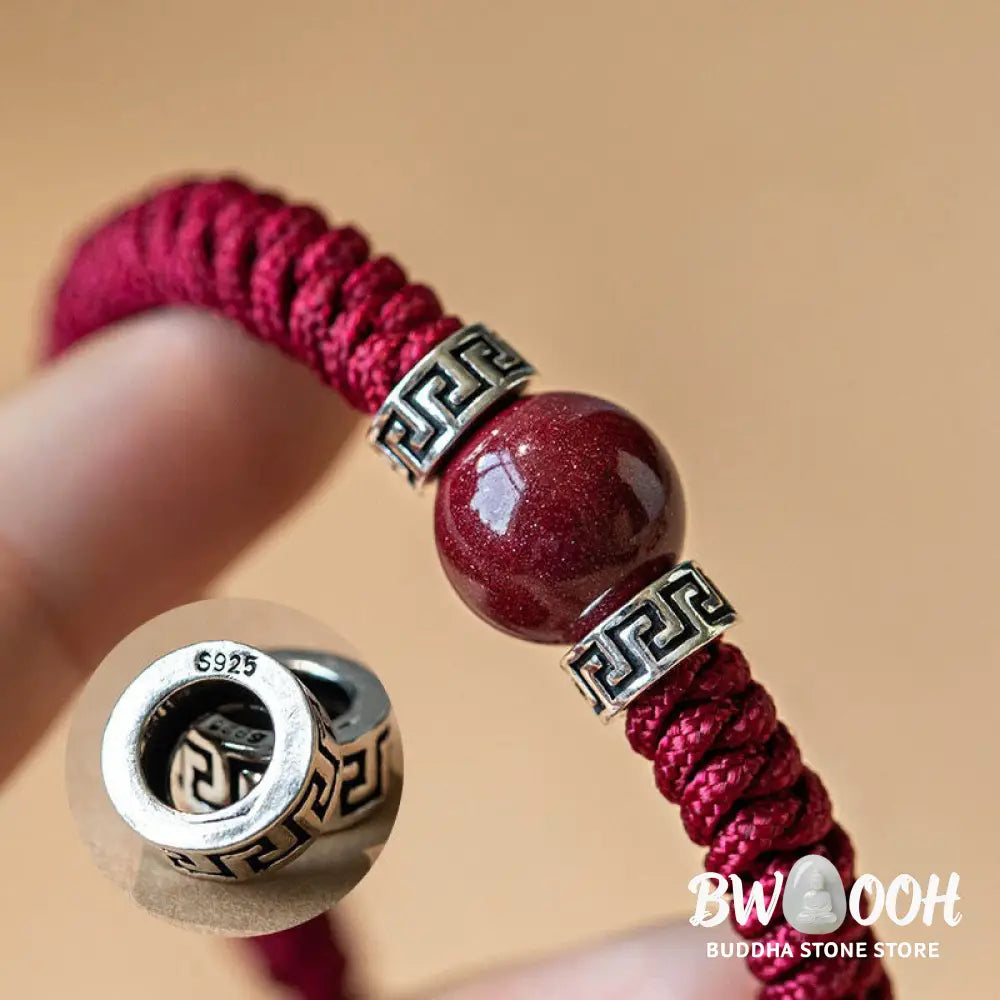 BWOOOH 925 Sterling Silver Natural Cinnabar Bead Calm Handmade Braided String Bracelet spiritual jewelry inspired by Drolma
