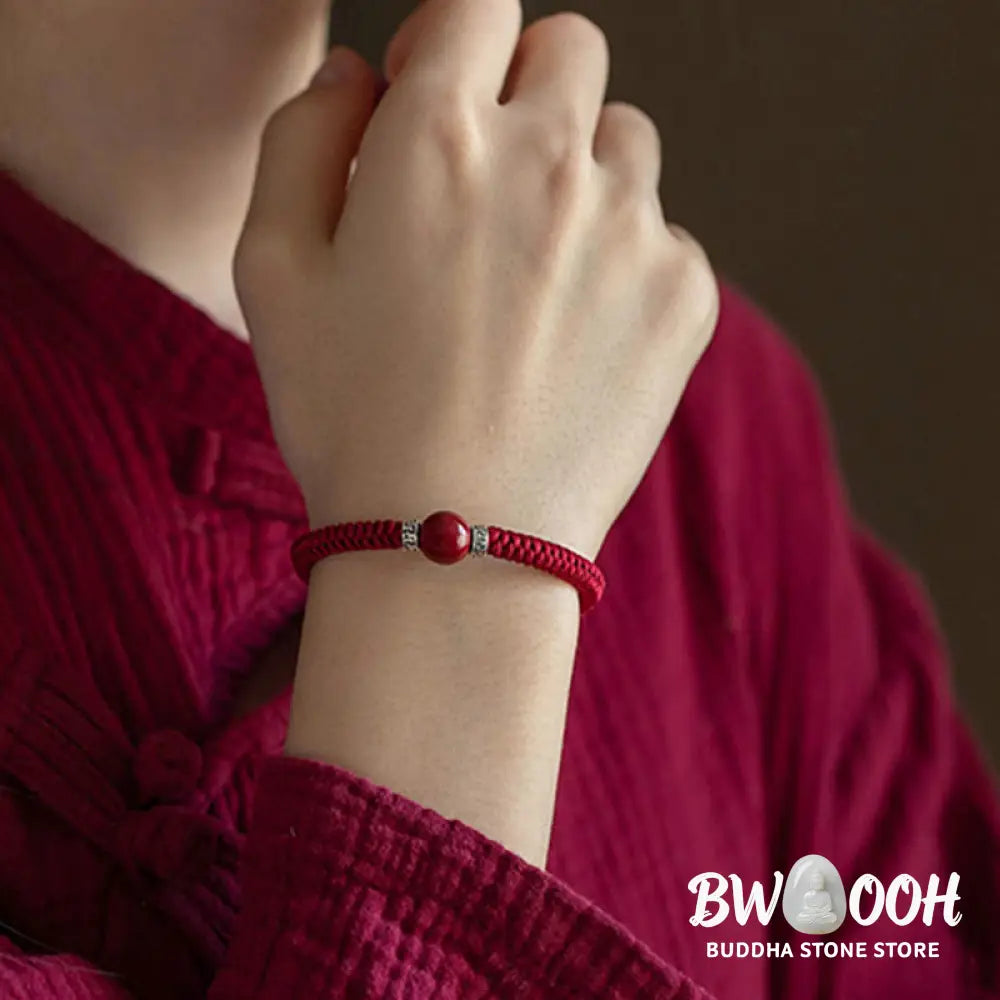 BWOOOH 925 Sterling Silver Natural Cinnabar Bead Calm Handmade Braided String Bracelet spiritual jewelry inspired by Drolma