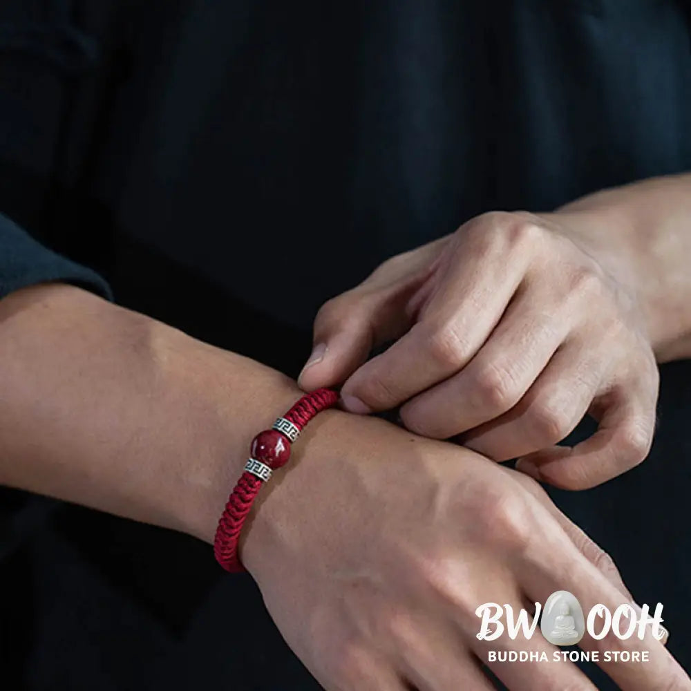 BWOOOH 925 Sterling Silver Natural Cinnabar Bead Calm Handmade Braided String Bracelet spiritual jewelry inspired by Drolma