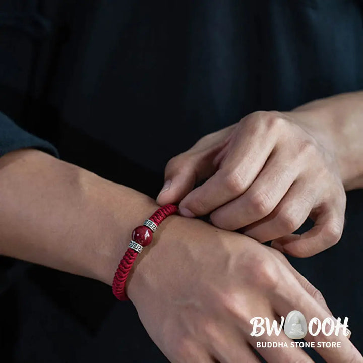 BWOOOH 925 Sterling Silver Natural Cinnabar Bead Calm Handmade Braided String Bracelet spiritual jewelry inspired by Drolma