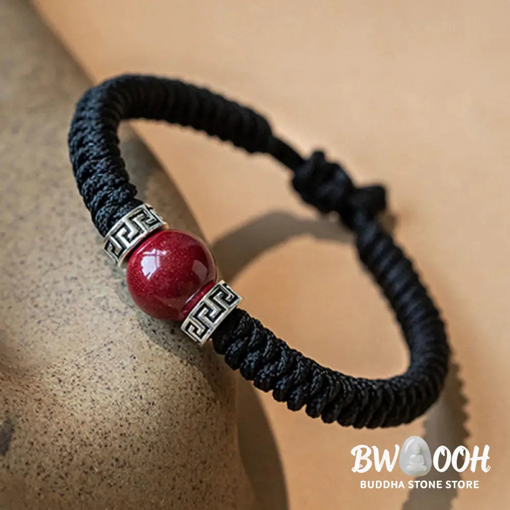 BWOOOH 925 Sterling Silver Natural Cinnabar Bead Calm Handmade Braided String Bracelet spiritual jewelry inspired by Drolma