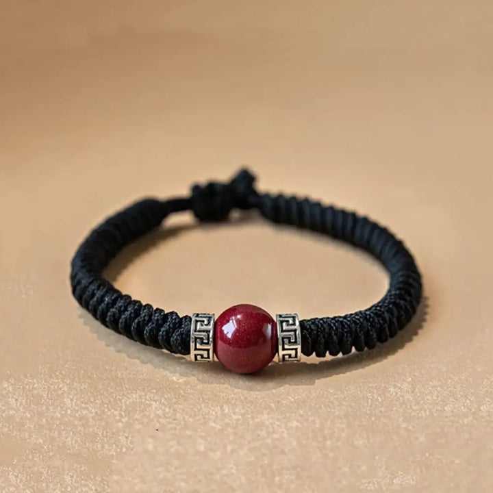 BWOOOH 925 Sterling Silver Natural Cinnabar Bead Calm Handmade Braided String Bracelet spiritual jewelry inspired by Drolma