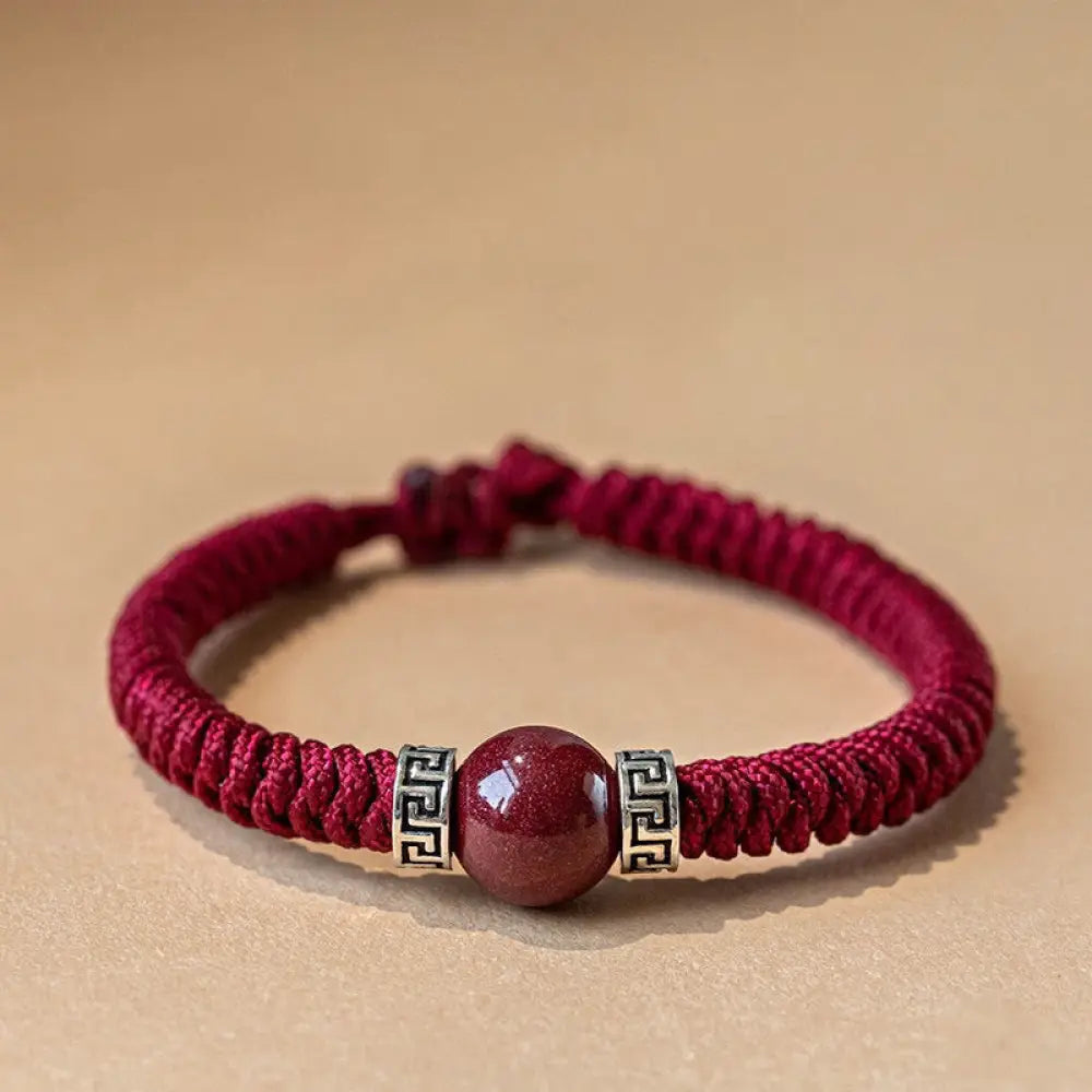 BWOOOH 925 Sterling Silver Natural Cinnabar Bead Calm Handmade Braided String Bracelet spiritual jewelry inspired by Drolma
