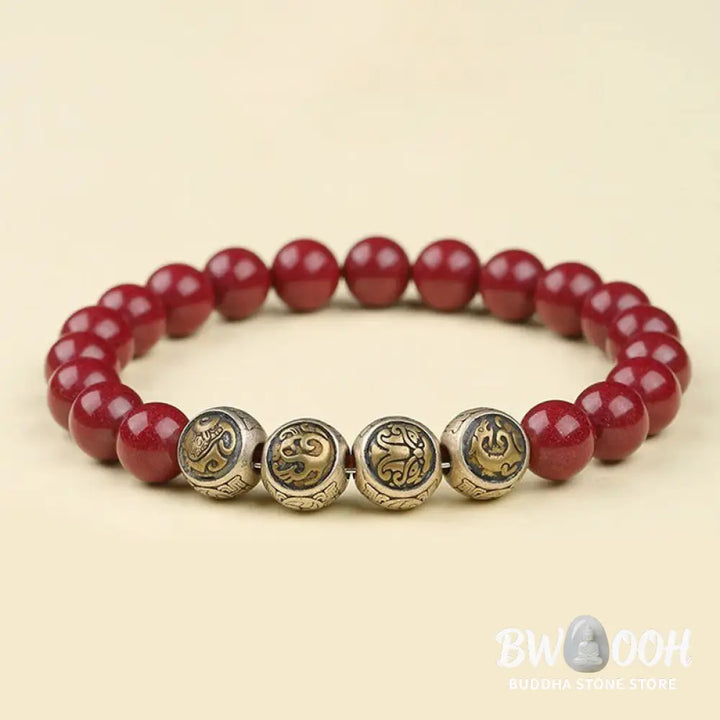 Buddha Stones 925 Sterling Silver Natural Cinnabar Four Beasts Blessing Bracelet - BWOOOH - Bracelet