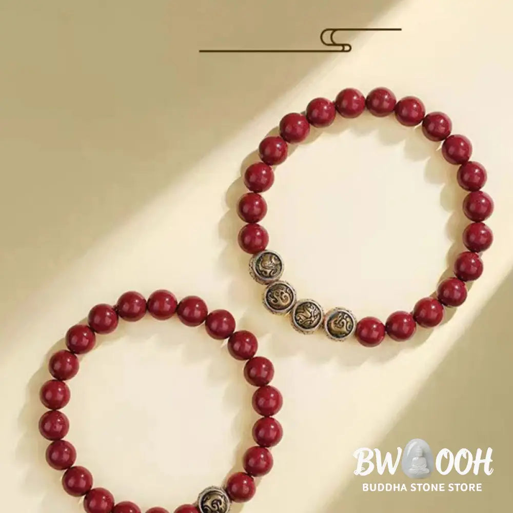 Buddha Stones 925 Sterling Silver Natural Cinnabar Four Beasts Blessing Bracelet - BWOOOH - Bracelet
