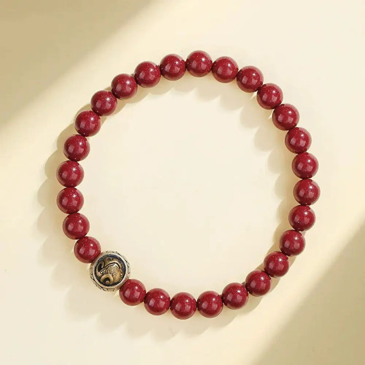Buddha Stones 925 Sterling Silver Natural Cinnabar Four Beasts Blessing Bracelet - BWOOOH - 6mm / Black Turtle(Wrist