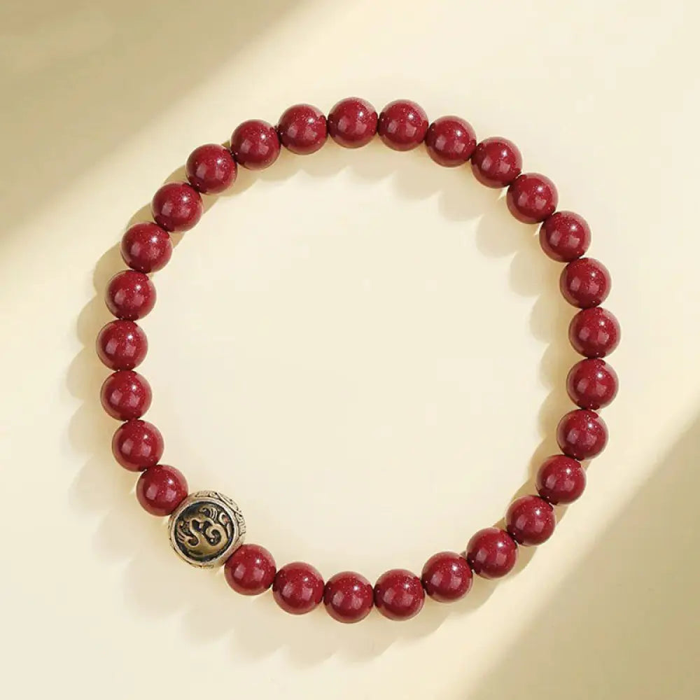 Buddha Stones 925 Sterling Silver Natural Cinnabar Four Beasts Blessing Bracelet - BWOOOH - 6mm / Vermilion Bird(Wrist