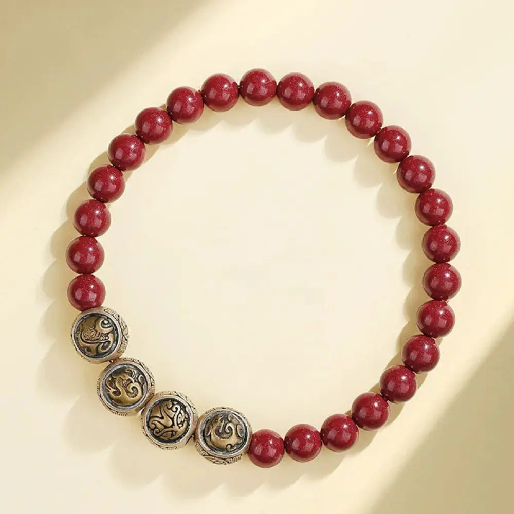 Buddha Stones 925 Sterling Silver Natural Cinnabar Four Beasts Blessing Bracelet - BWOOOH - 6mm / Four Beasts(Wrist