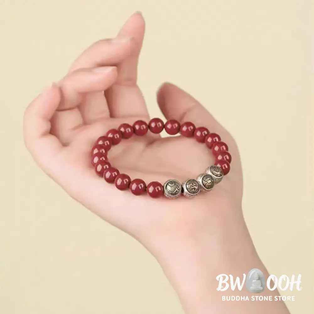 Buddha Stones 925 Sterling Silver Natural Cinnabar Four Beasts Blessing Bracelet - BWOOOH - Bracelet