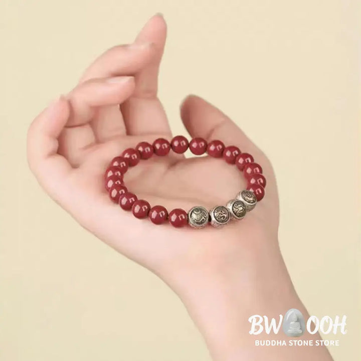 Buddha Stones 925 Sterling Silver Natural Cinnabar Four Beasts Blessing Bracelet - BWOOOH - Bracelet