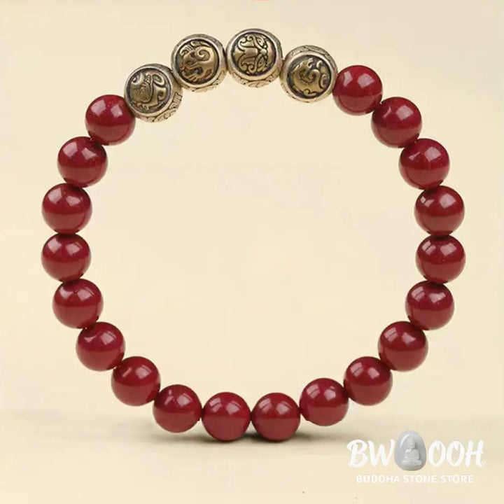 Buddha Stones 925 Sterling Silver Natural Cinnabar Four Beasts Blessing Bracelet - BWOOOH - Bracelet
