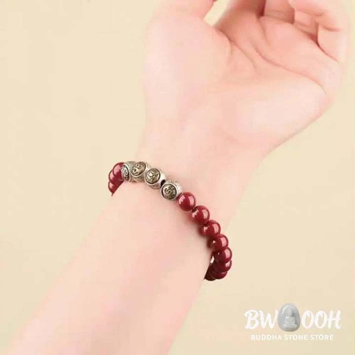 Buddha Stones 925 Sterling Silver Natural Cinnabar Four Beasts Blessing Bracelet - BWOOOH - Bracelet