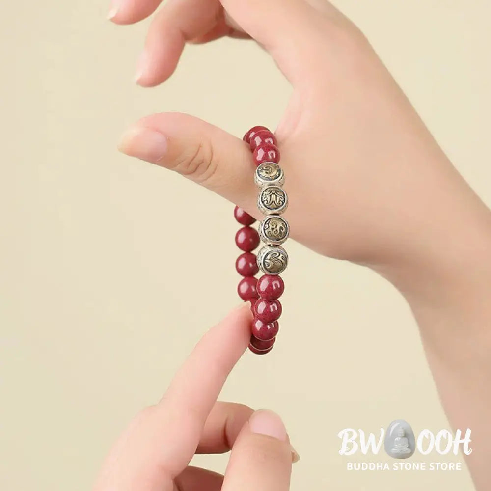 Buddha Stones 925 Sterling Silver Natural Cinnabar Four Beasts Blessing Bracelet - BWOOOH - Bracelet