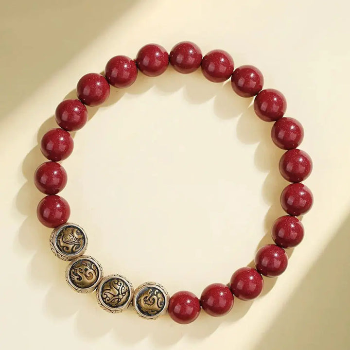 Buddha Stones 925 Sterling Silver Natural Cinnabar Four Beasts Blessing Bracelet - BWOOOH - 8mm / Four Beasts(Wrist