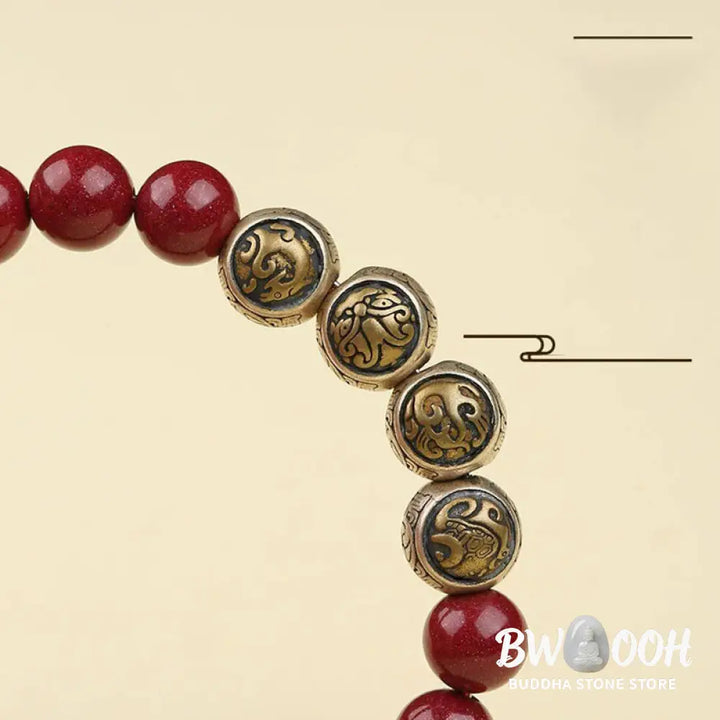 Buddha Stones 925 Sterling Silver Natural Cinnabar Four Beasts Blessing Bracelet - BWOOOH - Bracelet
