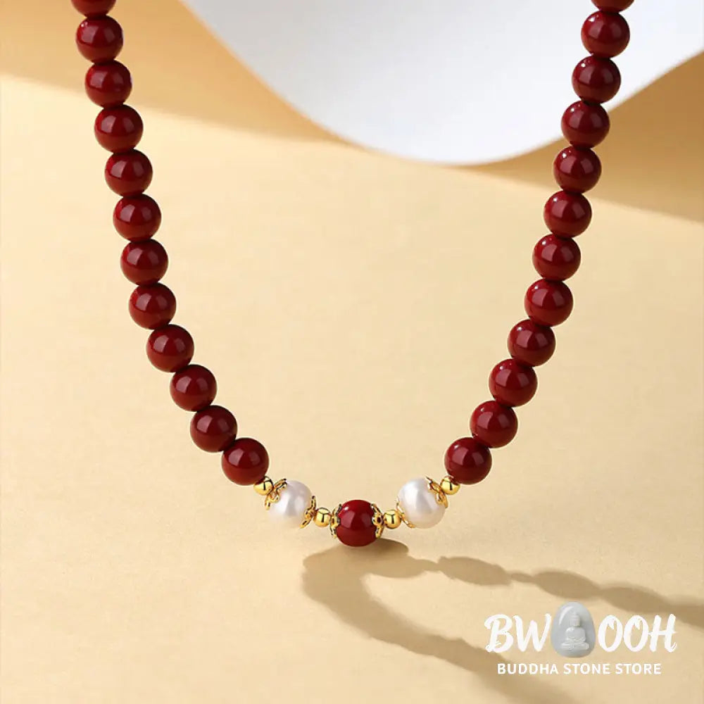 Buddha Stones 925 Sterling Silver Natural Cinnabar Pearl Blessing Necklace Pendant Bracelet Earrings Jewelry Set