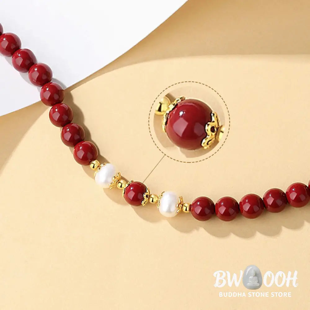 Buddha Stones 925 Sterling Silver Natural Cinnabar Pearl Blessing Necklace Pendant Bracelet Earrings Jewelry Set