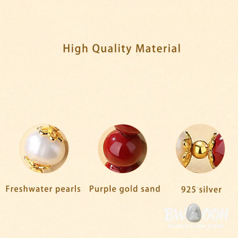 Buddha Stones 925 Sterling Silver Natural Cinnabar Pearl Blessing Necklace Pendant Bracelet Earrings Jewelry Set