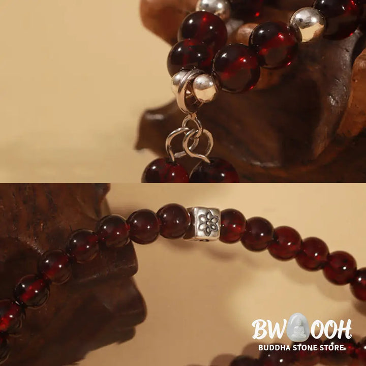 Buddha Stones 925 Sterling Silver Natural Garnet Cat Eye Protection Triple Wrap Bracelet - BWOOOH - Bracelet