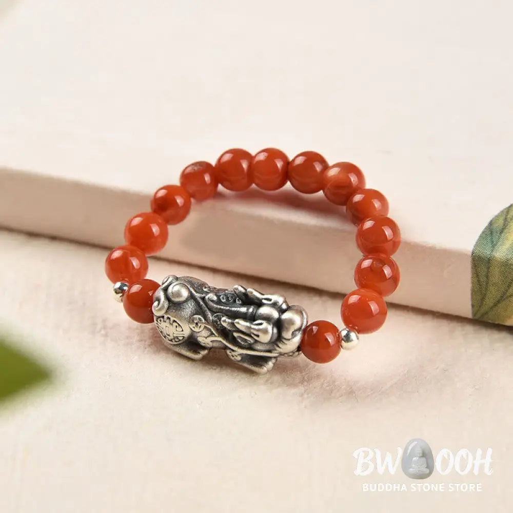 Buddha Stones 925 Sterling Silver Natural Garnet Moonstone Red Agate PiXiu Wealth Ring - BWOOOH - Ring