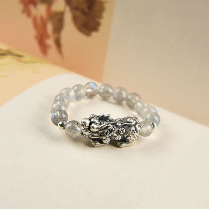 Buddha Stones 925 Sterling Silver Natural Garnet Moonstone Red Agate PiXiu Wealth Ring - BWOOOH - Moonstone PiXiu - Ring